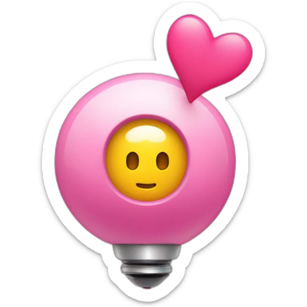 bombilla adorable con ojos, boca, rosa y amarillo, con un corazón rosa en el centro sticker