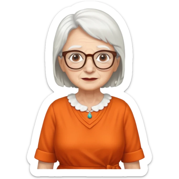 OLD LADY IN KITCHEN OUTFIT ORANGE DRESS, GLASSES. WHITE HAIR  sticker