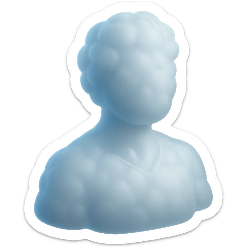 A person from the shoulders up, entirely composed of fluffy, convex white clouds. sticker