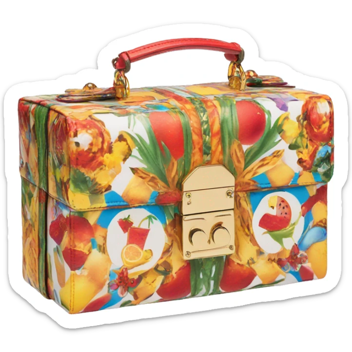 Dolce and Gabbana small box bag with colourful summer print and golden detais 2023 sticker