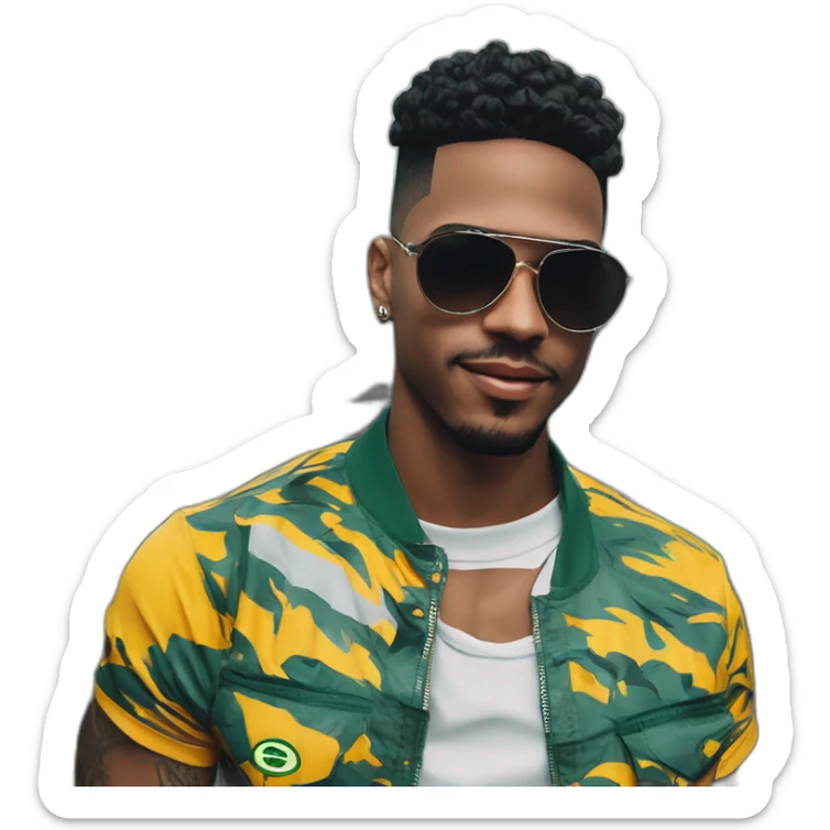 Barbearias Cariocas do Rio de Janeiro Brasil, criar do RJ roupas típicas da favela Streetwear black Brazilian young favela barberman doing a degradê militar fase in a black Brazilian Man sticker