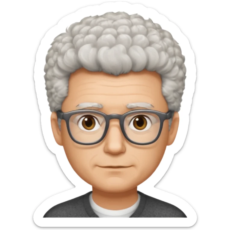 man 50 very short salt and pepper fluffy hair, brown eyes, rectangle glasses  sticker