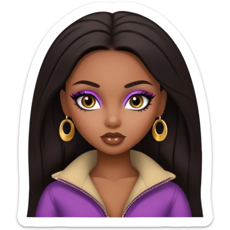 african beauty standard, dark hair, pretty makeup, pretty bratz baddie, black eyeliner sticker