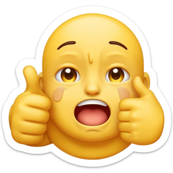 Yellow emoji ugly crying but pushing through the pain and giving a thumbs up sticker