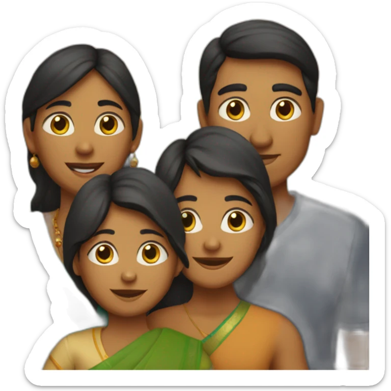 Indian family of 4 with one son and one daughter and a dog sticker