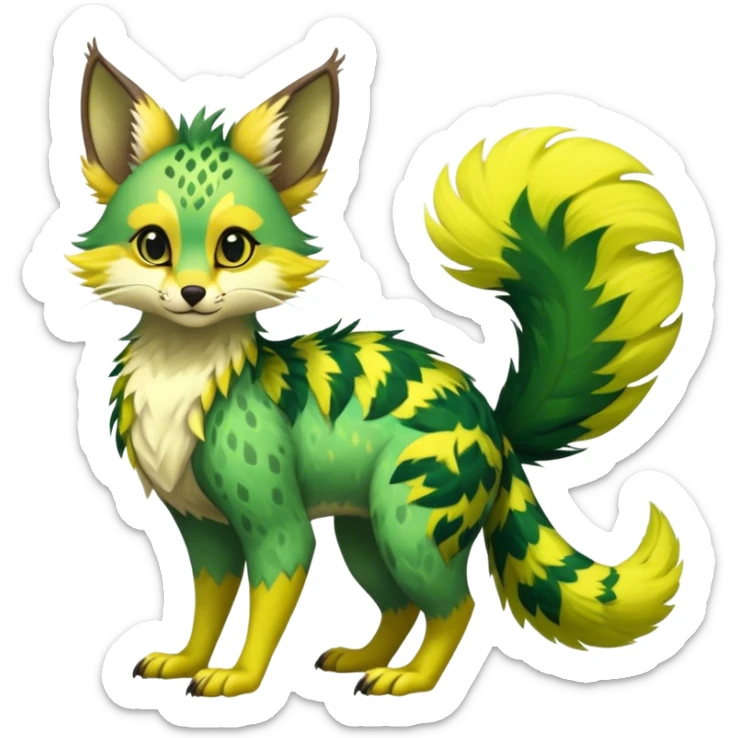 Feral Rare Fantasy vibrant tropical Vernid-Trico-species by LiLaiRa, random markings, tufted tail, tufted ears, full body sticker