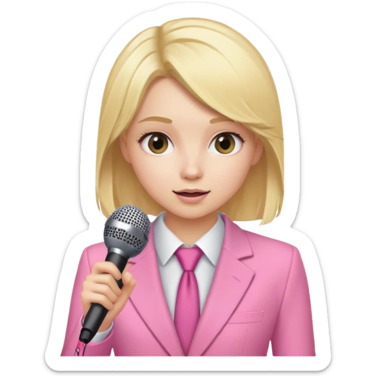 Blond girl pink suit microphone  sticker