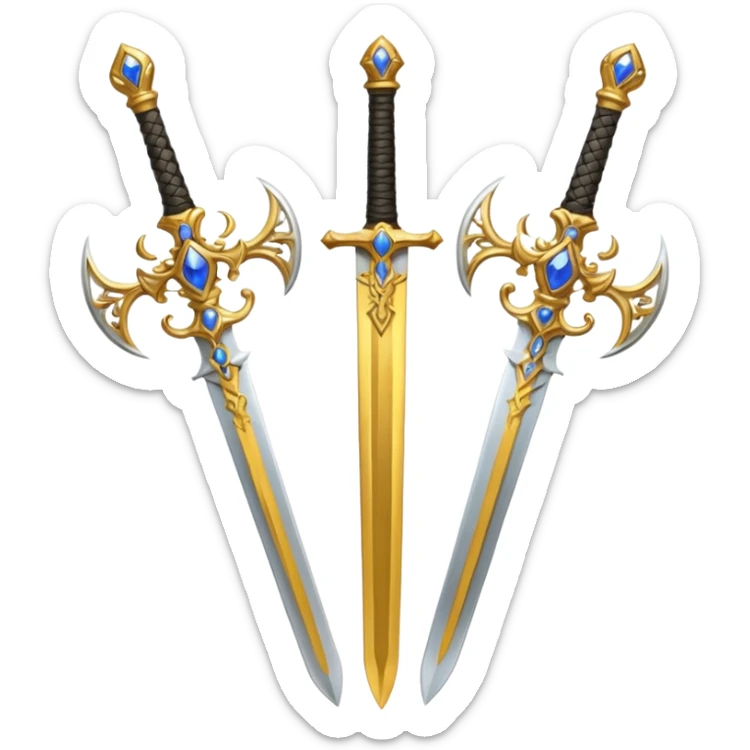 Two Golden royal swords with gold blades and gold handel sticker