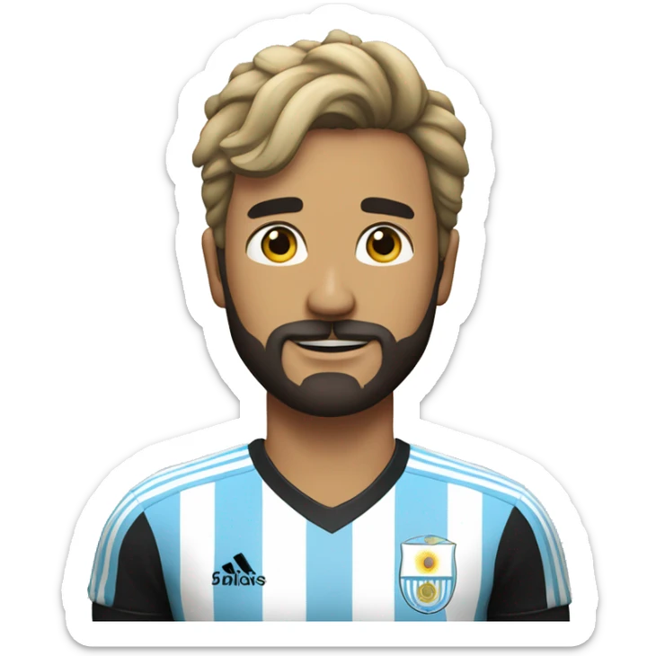 Una persona con camiseta  de argentina  con barba y una corona futbolista pelo negro sticker