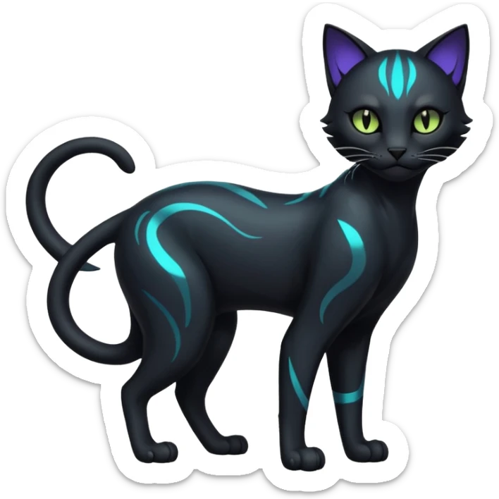 Futuristic Black Dark Abyssal Ethereal Modern Amaura-Bayleaf-Abyss-Feline-Fakémon-creature-hybrid Full Body sticker