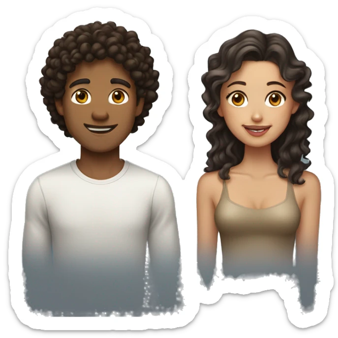 guy with dark curly hair and tan skin loves a girl with light skin and wavy brown hair  sticker