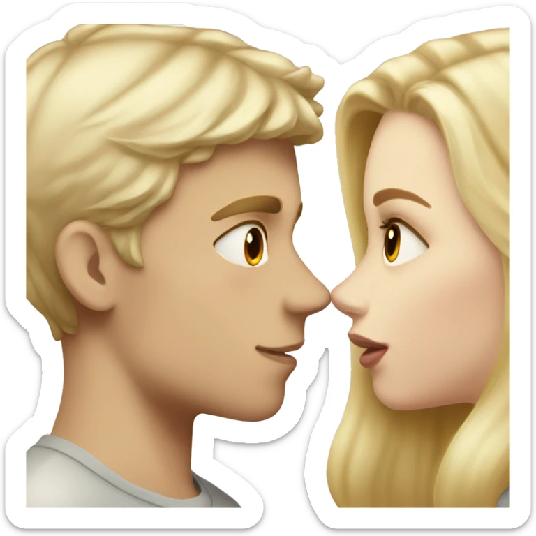 A blonde girl with pale skin kisses a light-skinned guy with dark hair sticker