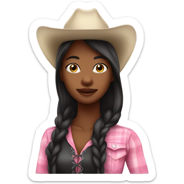 Pretty black cowgirl woman long hair pink hat sticker
