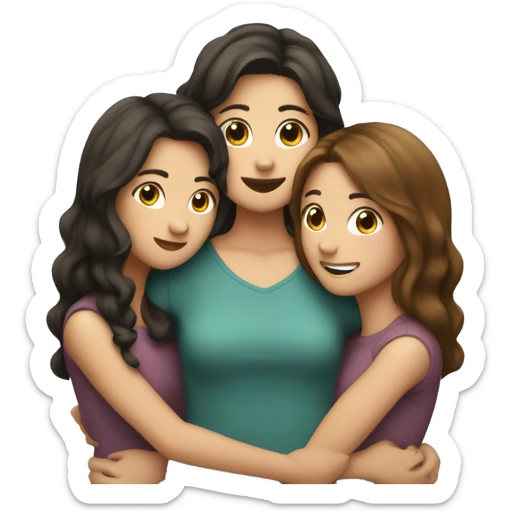 Three brunette best friends hugging , one with short hair, two with long hair ,girls sticker