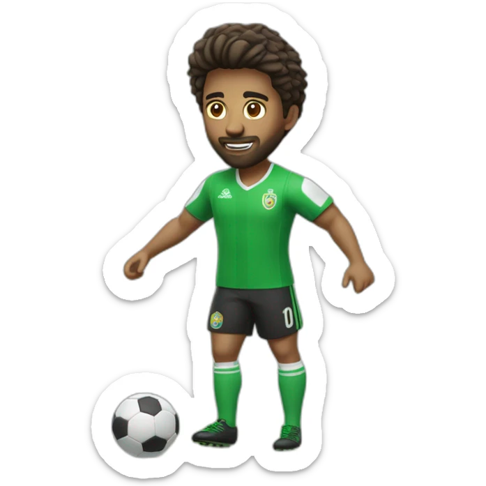 futbolista con balón pies y camiseta verde jugando piel blanca y pelo verde sticker