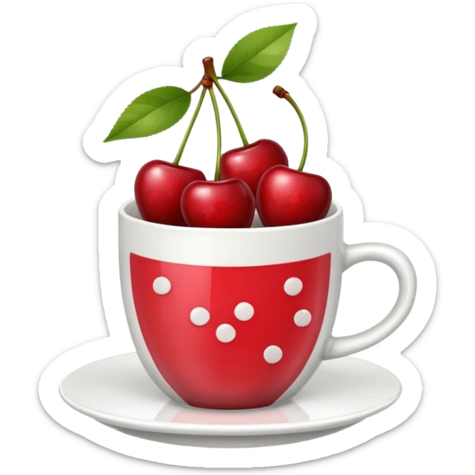 5pcs Fruit Cherry red on a cup. Fucos camera on the top of the cup sticker