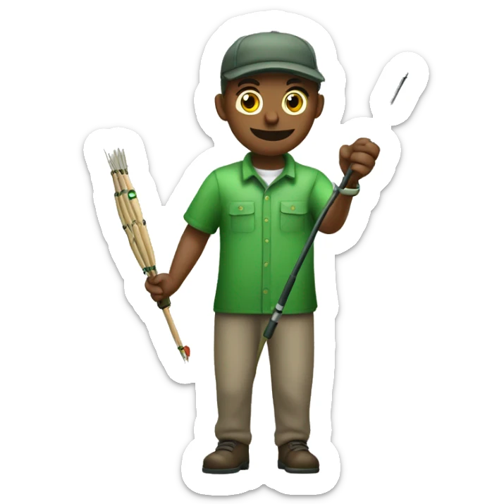 husband holding fishing rod with green fishing line hooked tuna sticker