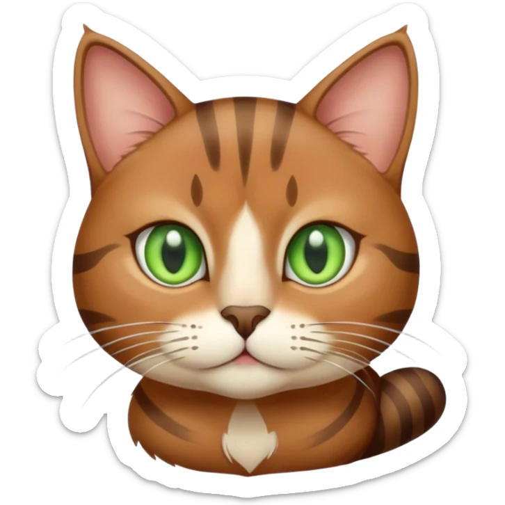 a brown cat with a white chin and white cheeks but striped and green eyes sticker