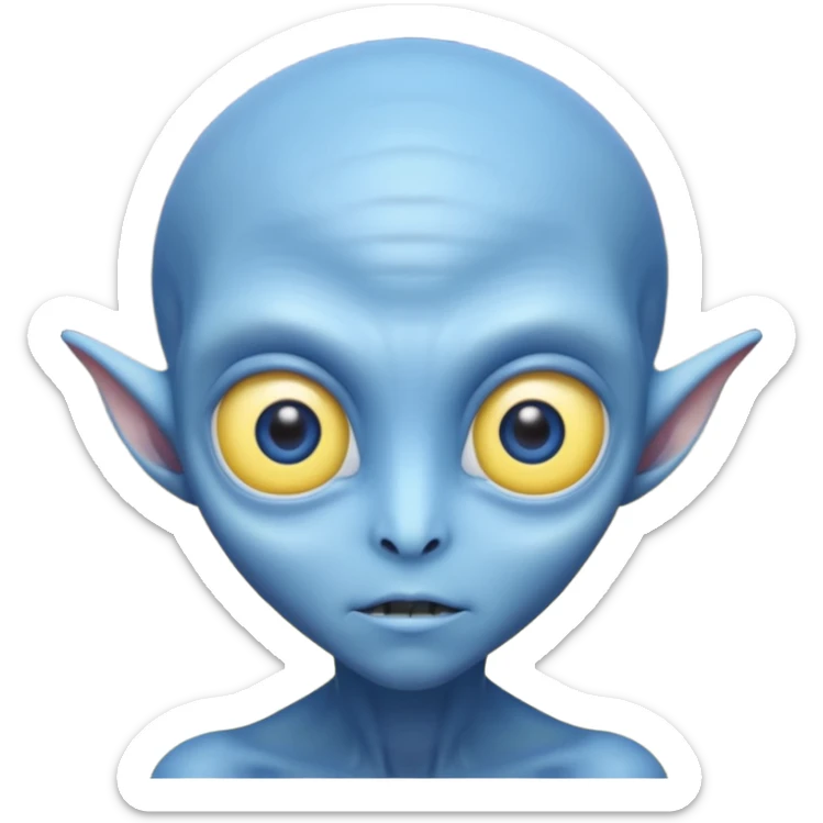 I want an alien with blue color and middle section of the forehead should be yellow sticker