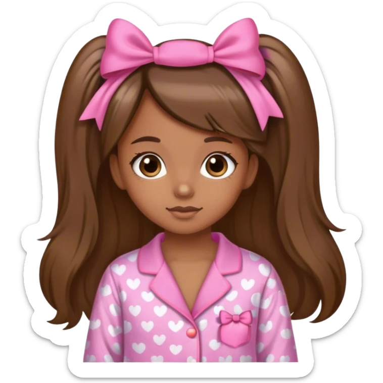 Cute curly with highlights and long hair brown skinned girls in pink bow pijamas sticker