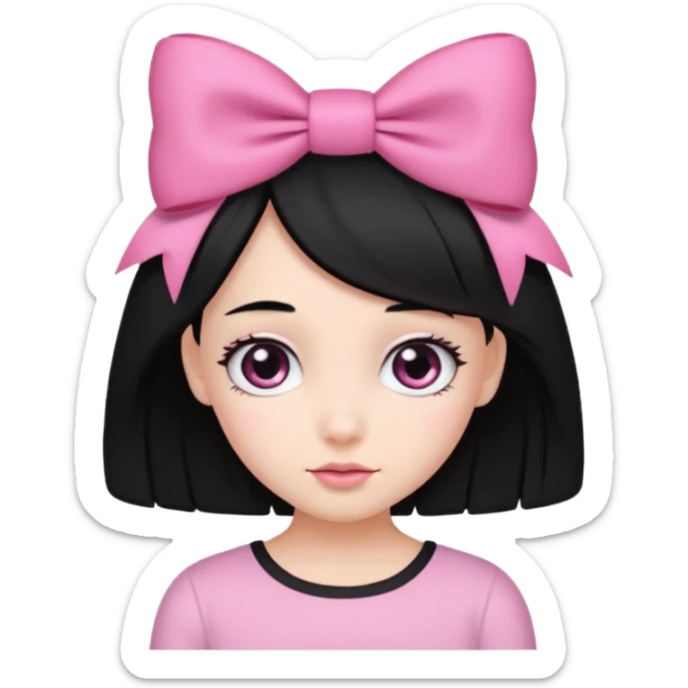 Girl with cute eyes and black hair and pink bow in her side of her hair sticker