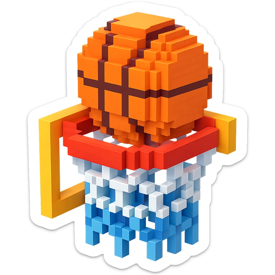 Voxel-style basketball in a net, no background, variation 8. sticker