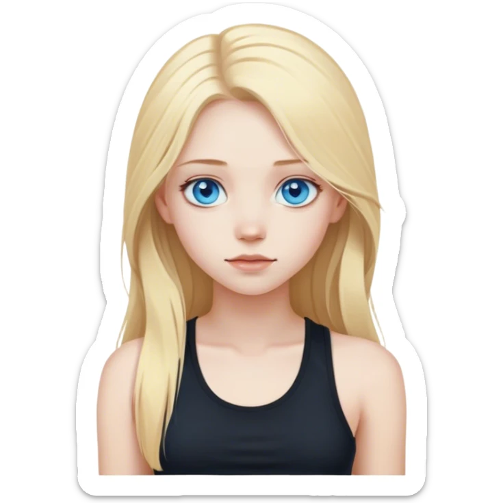 Long blonde hair, blue eyed girl with pale skin and black tank top sticker