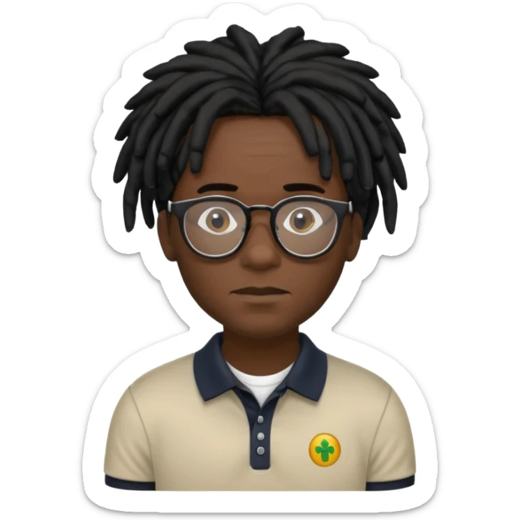 Man, black skin, Dreads blakc hair, polo shirt and glasses sticker