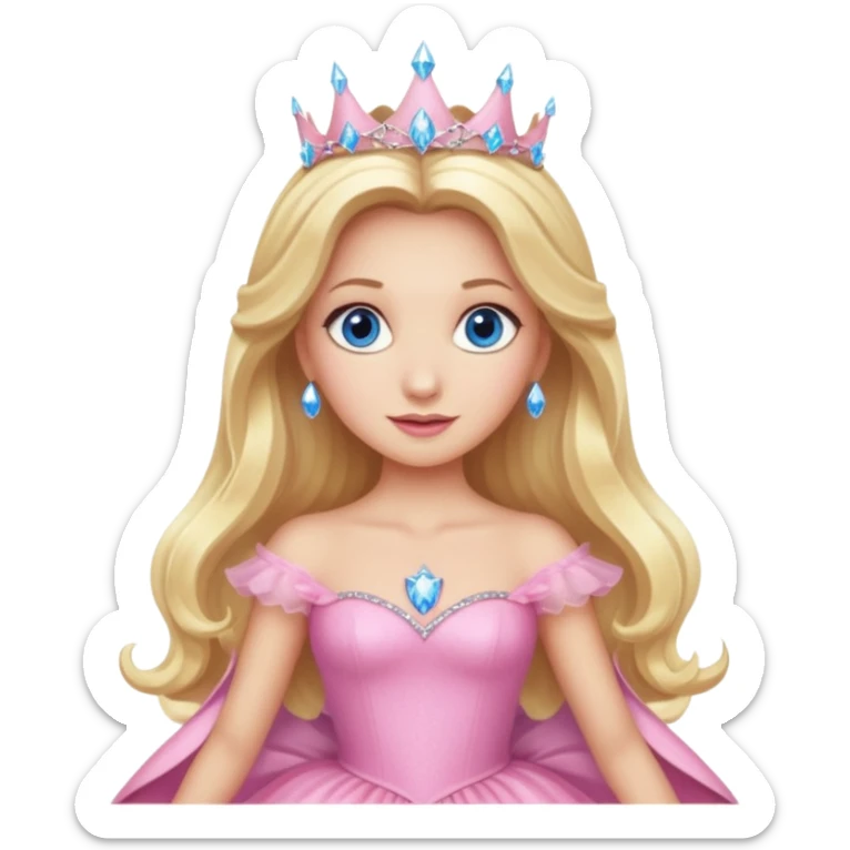 Glinda the Good Witch from the Wizard of Oz with light skin, blue eyes, blonde long hair, pink outfit sticker