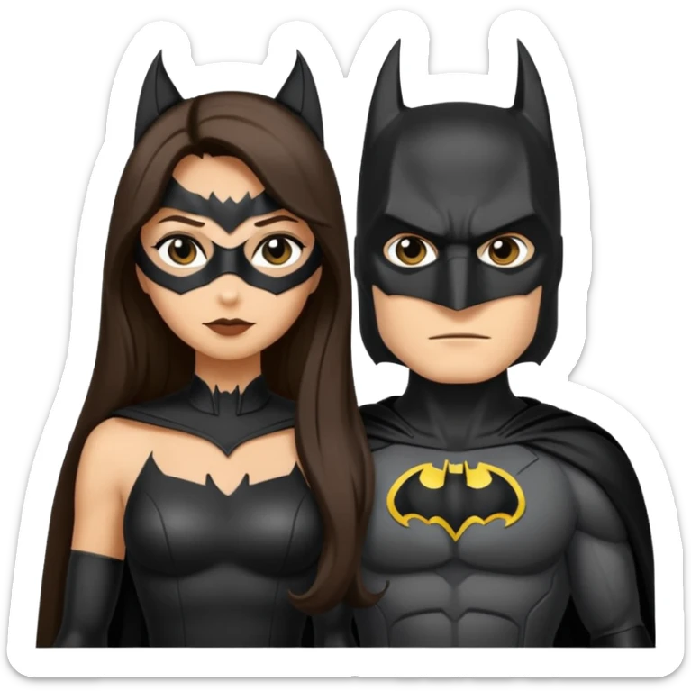 Tan Batman and tan catwoman with long dark hair sticker