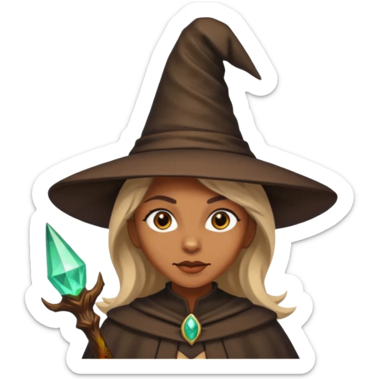 light brown skin witch with hat sticker