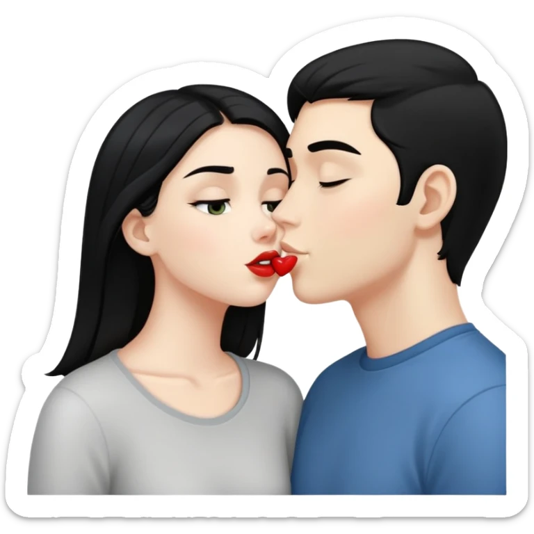 White girl with black hair kissing white boy with black  hair sticker