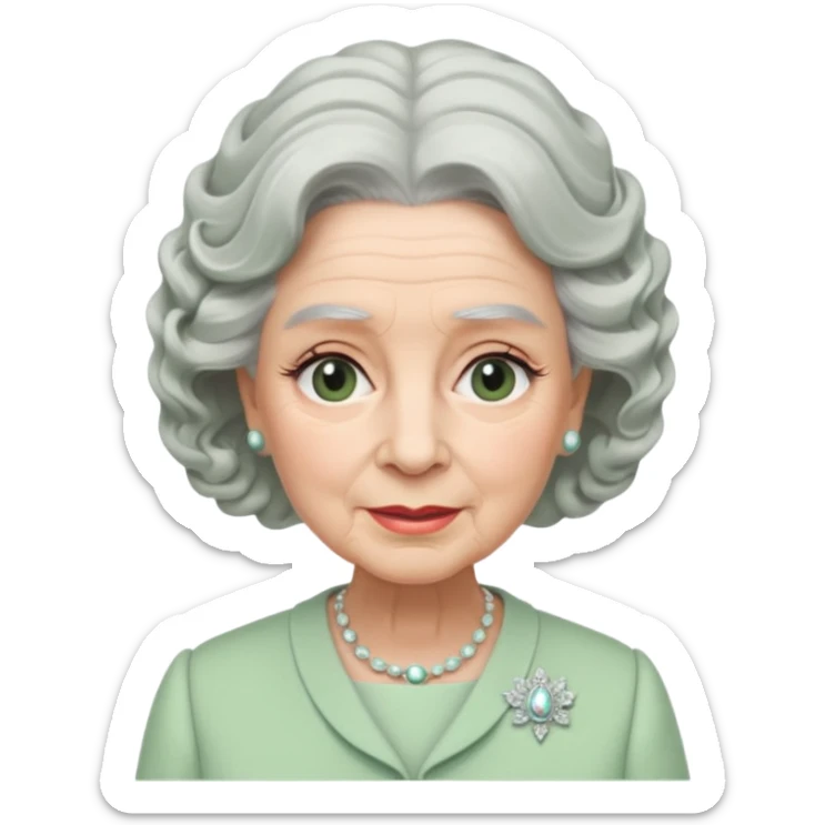 Queen Elizabeth with grey hair and waves in pastel green clothes sticker