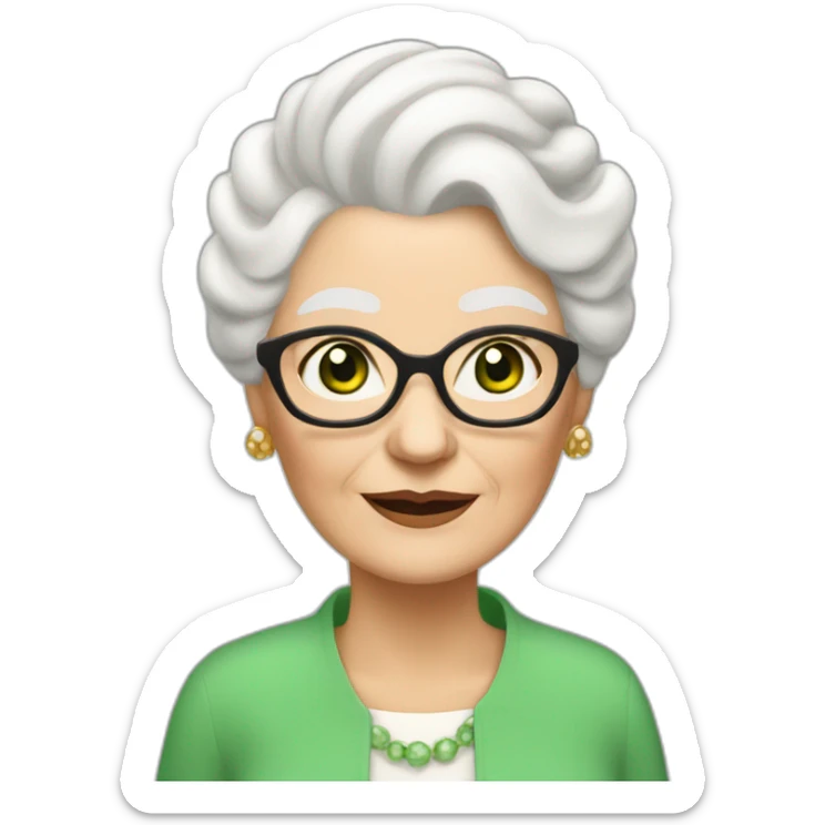old white woman grandma with Chanel white hair in a bun, white skin, green eyes sticker