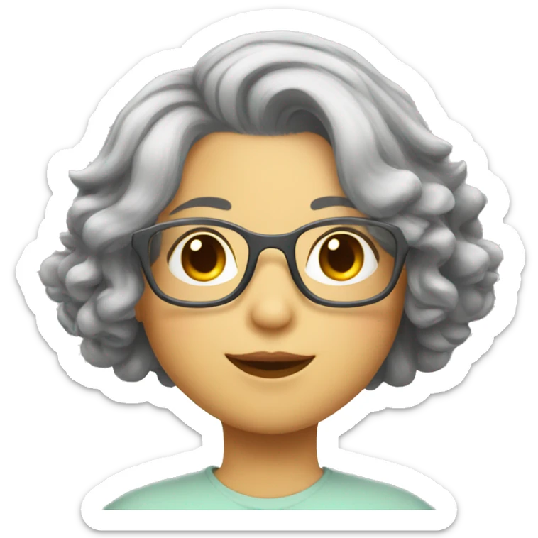 Female grey short bouncy hair glasses love heart sticker