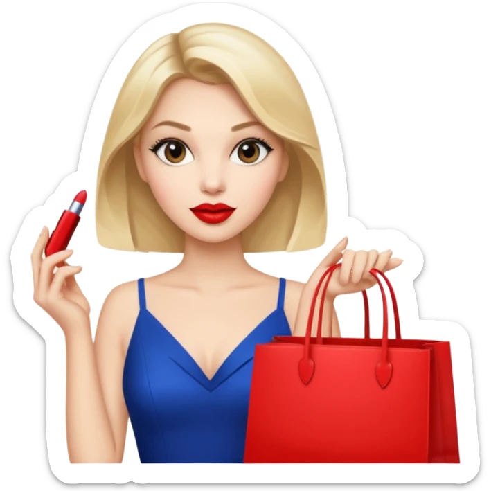 Glam girl calmly choosing one premium shopping bag, giving a small approving nod — quality over quantity sticker