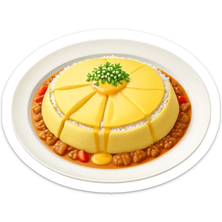 Tasty omurice with a big portion of rice dish on a big plate (no tomatoes, no beans)   sticker