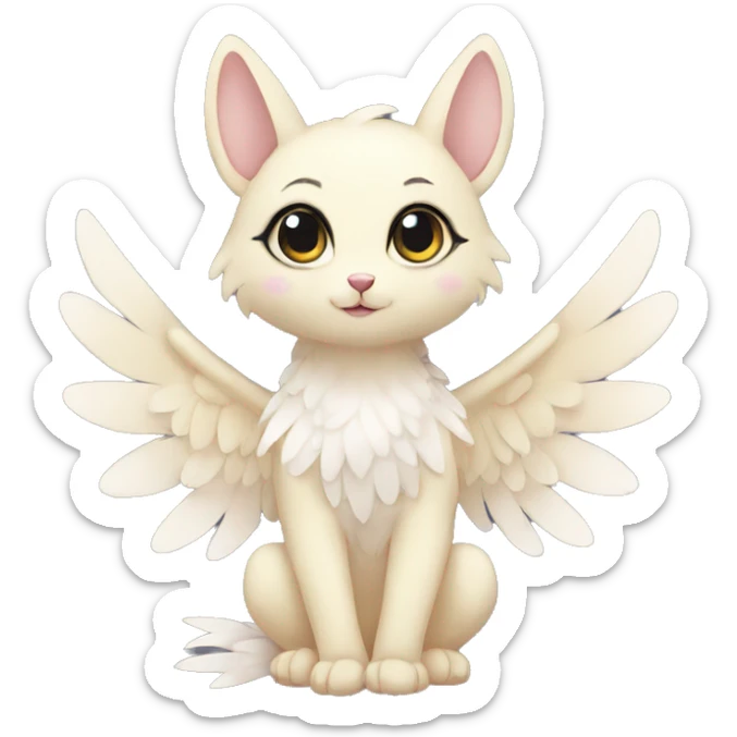 Anthro shy cute kawaii winged animal hybrid full body sticker