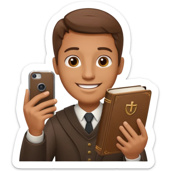 un homme avec une bible a la main qui fais un selfie  sticker