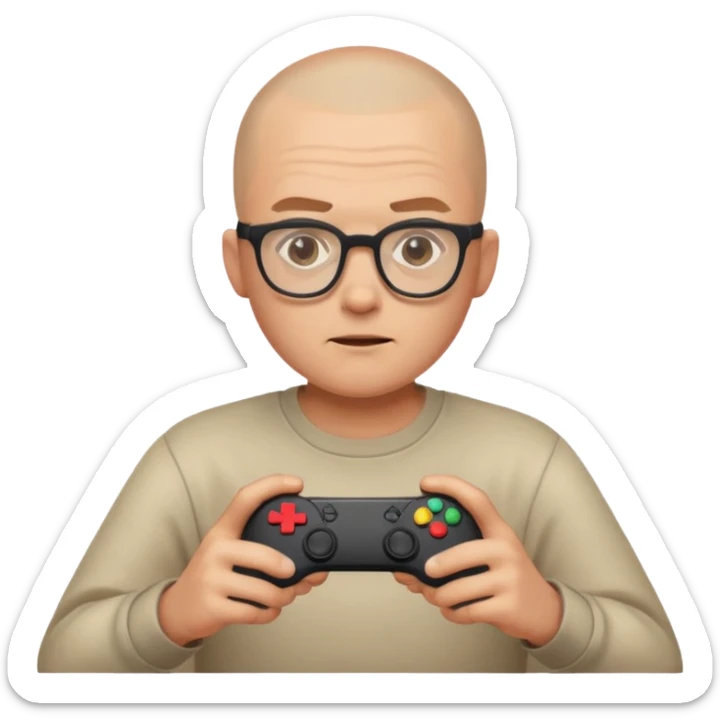 Homme qui joue à la console avec des lunettes et crâne raser sticker