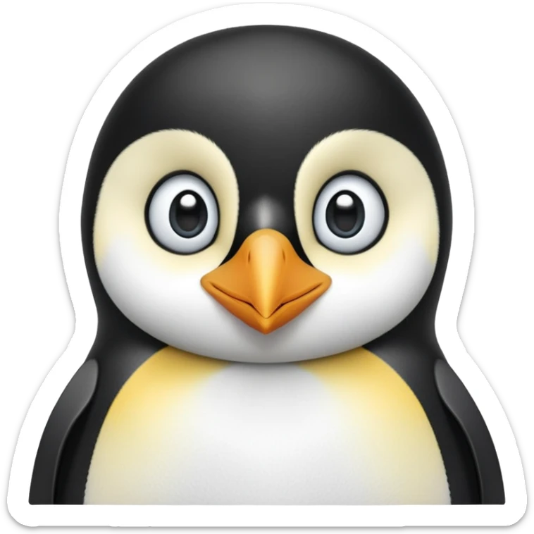 cinematic-cute-emperor-penguin-portrait-emoji,-head-tilted-playfully-and-inquisitively,-with-glossy,-pristine-plumage-accented-by-a-bright-beak-and-round,-sparkling-eyes-filled-with-curiosity,-simplified-yet-irresistibly-adorable-features,  sticker