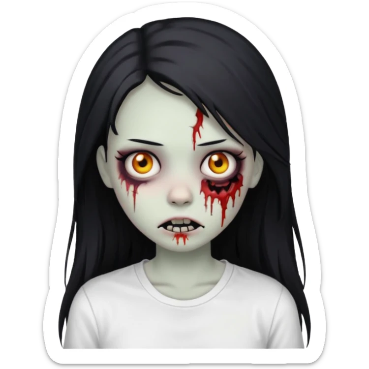 zombie girl with emo long hair white and white shirt emoji sticker