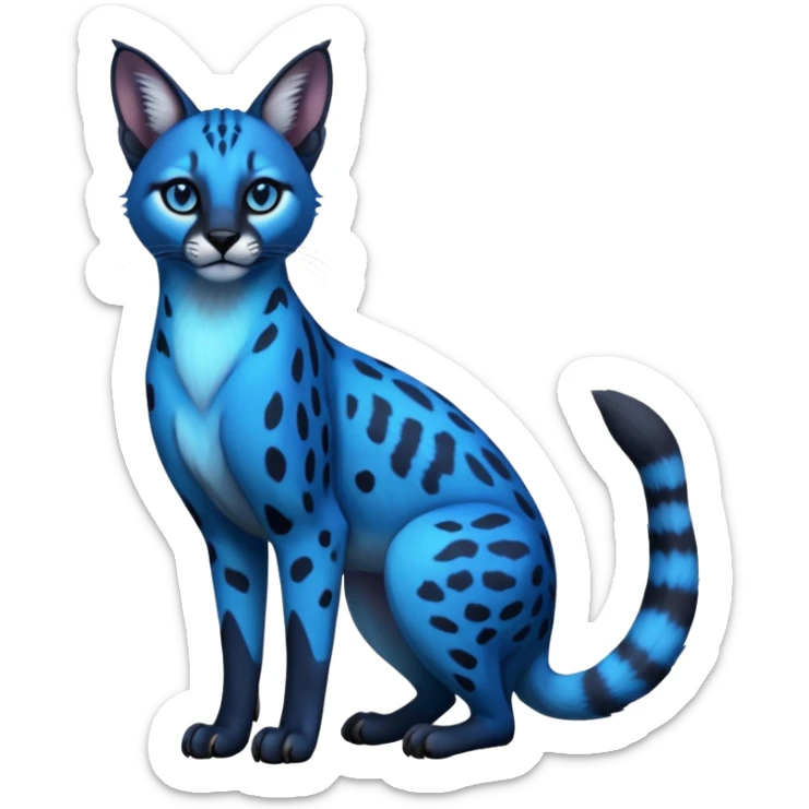 Realistic wild real life dark neon-blue caracal-serval-civet-genet-hybrid-animal-fusion photo IRL outside (full body) sticker