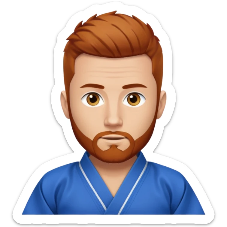 homme blanc, yeux bleu, cheveux brun très court avec barbe rousse et boucle d'oreille doré à l'oreille gauche avec kimono de jiu!jirsu sticker