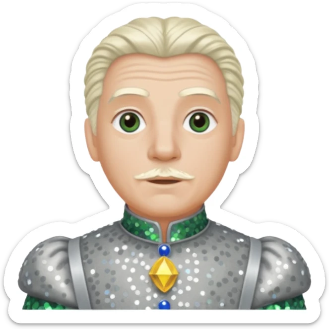 Servant Boq from the Wizard of Oz with white blonde hair, gray sequin outfit sticker