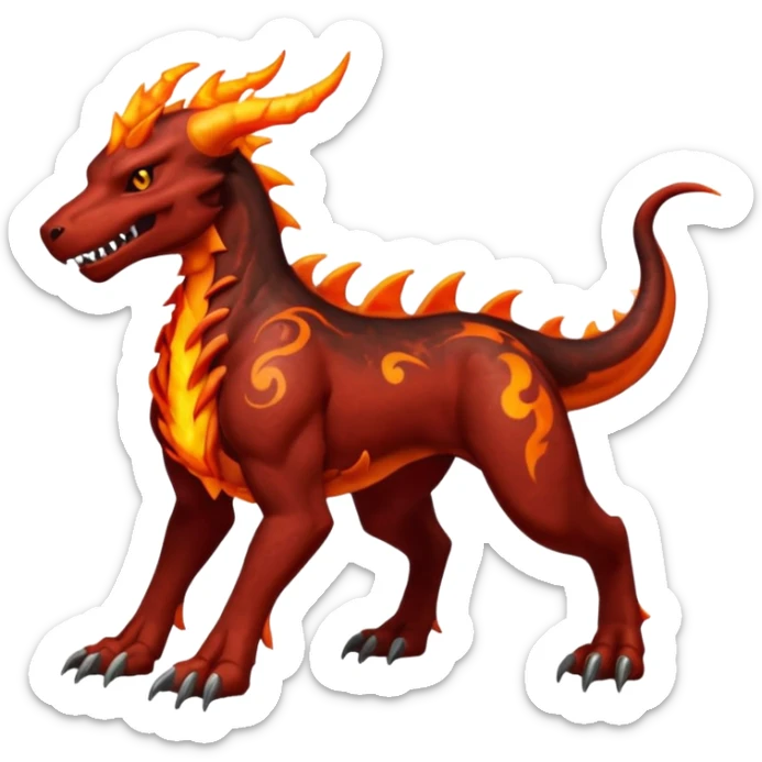 Copper-Bronze Molten-Lava Glow-Cracked Fiery-Runed Draconic Houndoom-Garchomp-hybrid-creature (full body) sticker