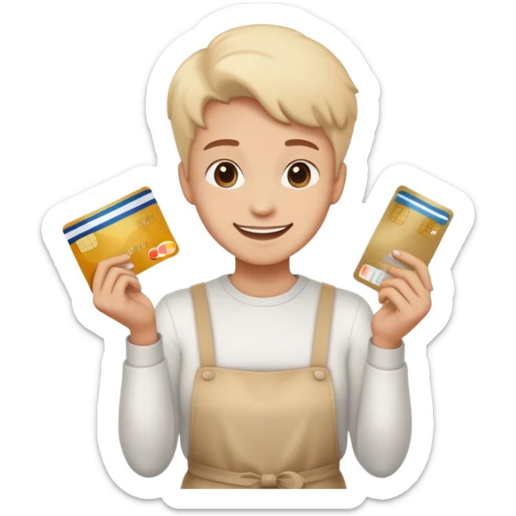 Happy emoji with creditcard in hand and a pile of flour sticker