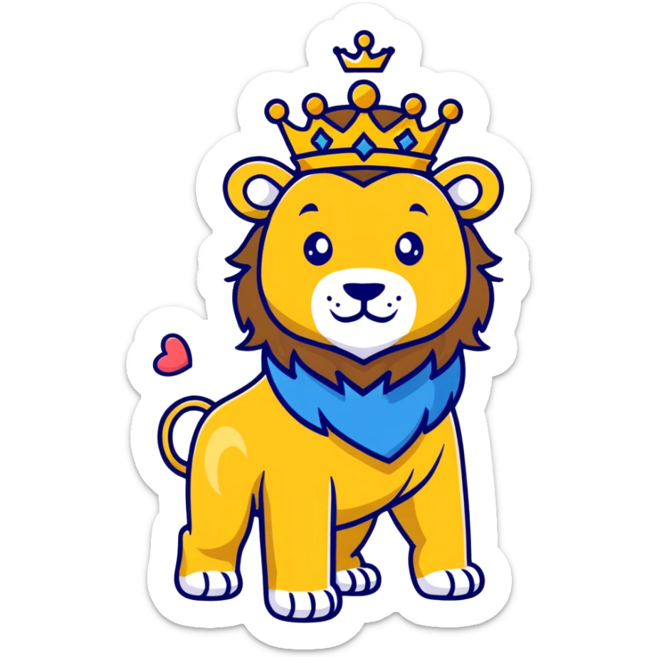 brave lion wearing a golden crown with blue hearts in New York City sticker
