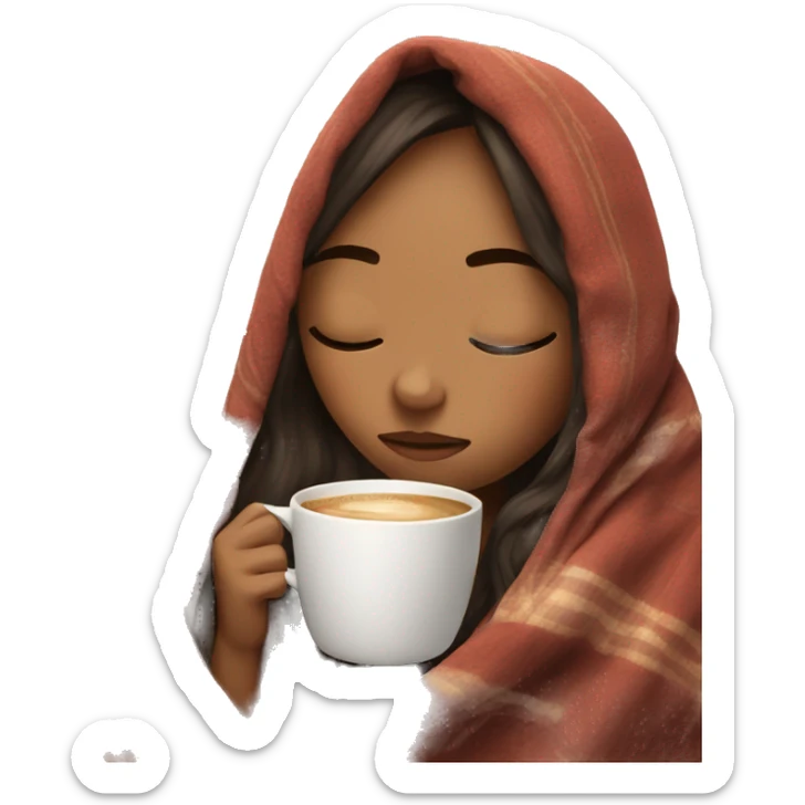 girl inside a blanket sipping coffee eyes closed sticker