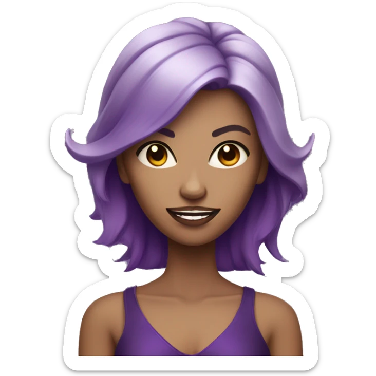 Light tan woman with purple eyes, black and purple hair, and purple demon horns  sticker